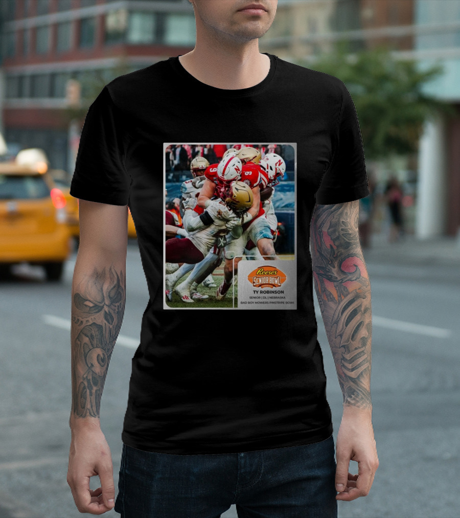 Reese's Senior Bowl Ty Robinson Senior DL Nebraska Bad Boy Mowers Pinstripe Bowl T-Shirt