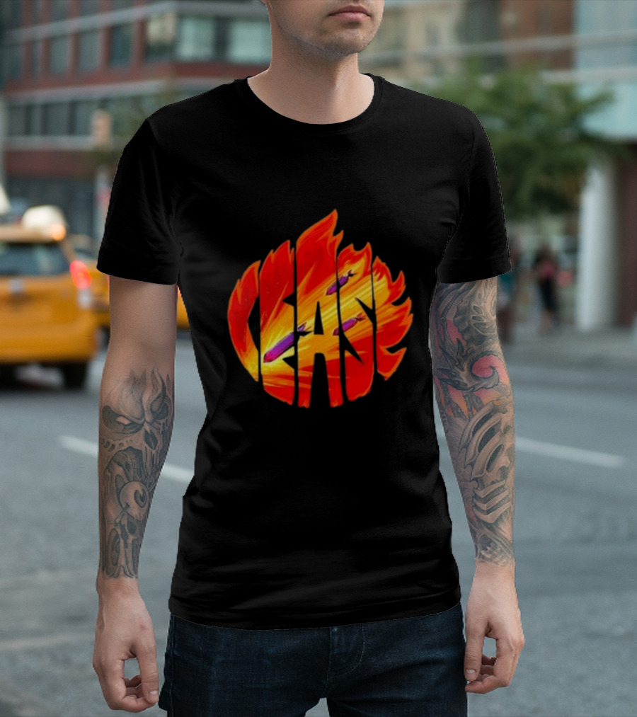Cease Fire Flame Letters with Missiles T-Shirt