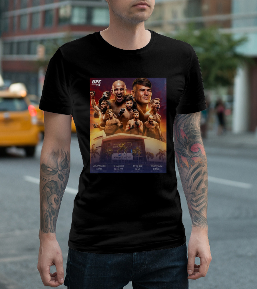 UFC 314 Volkanovski Vs Lopes Featherweight Title Bout Chandler Vs Pimblett Lightweight Bout Mitchell Vs Silva Featherweight Bout T-Shirt