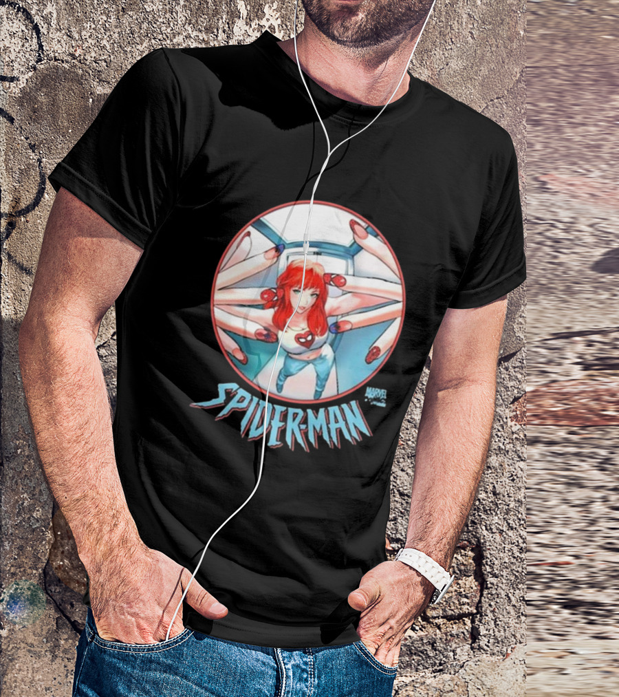 Marvel Comics Spider-Man Cover Girl In Red Hair With Spider Nails T-Shirt