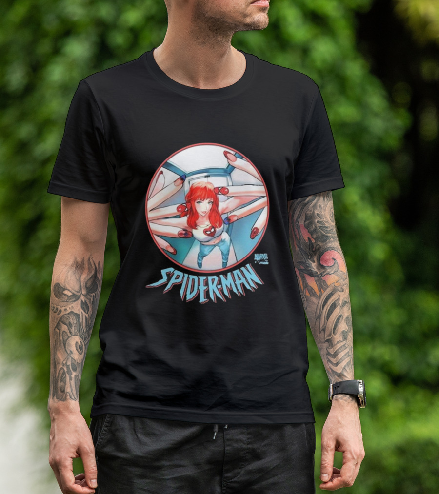 Marvel Comics Spider-Man Cover Girl In Red Hair With Spider Nails T-Shirt
