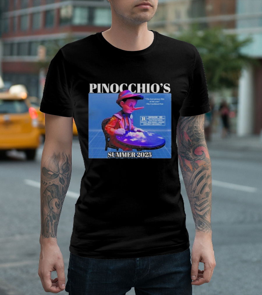 Pinocchio’s Summer 2025 Unethical Threads Movie Parody T-Shirt