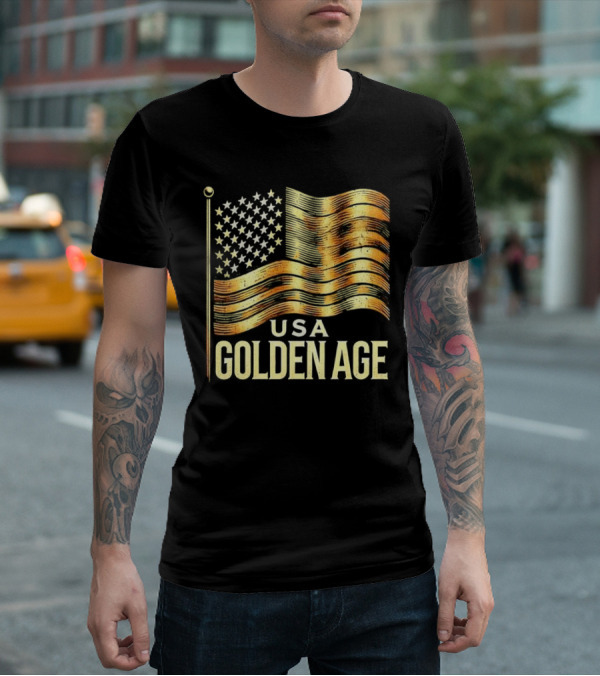 USA Golden Age Golden American Flag T-Shirt