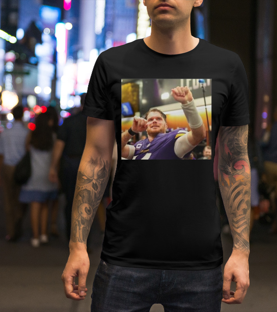 Vikings Locker Room Celebration With Sam Darnold In Jersey T-Shirt