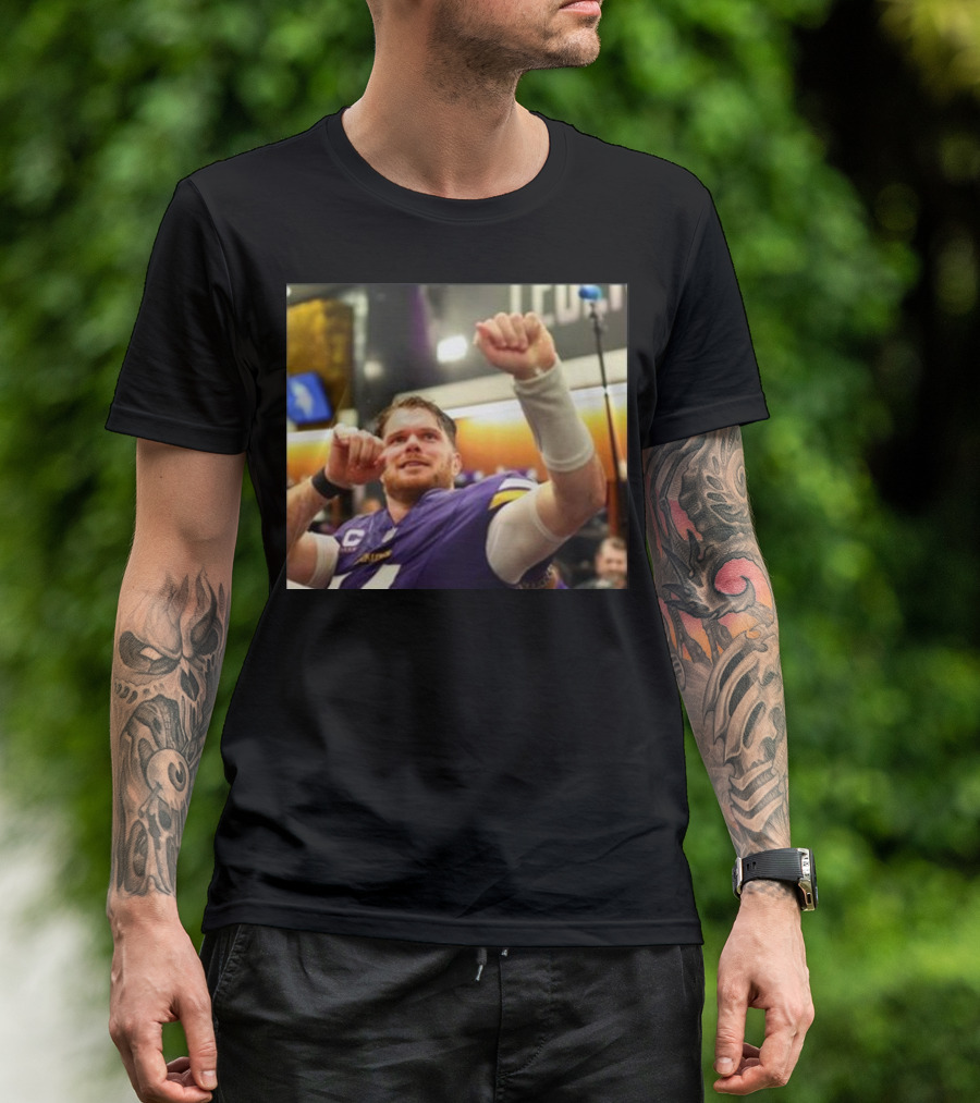 Vikings Locker Room Celebration With Sam Darnold In Jersey T-Shirt