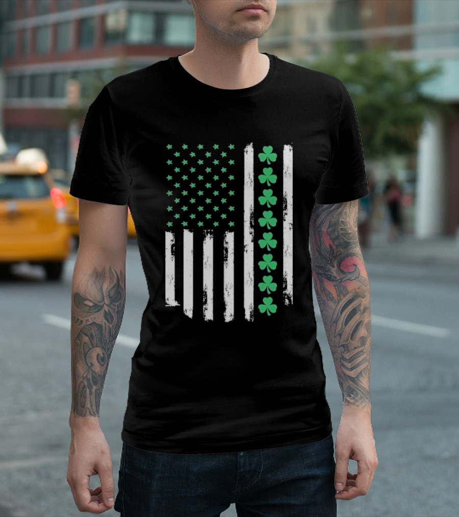 Vintage St. Patrick’s Day American Flag Shamrock Stars Stripes T-Shirt