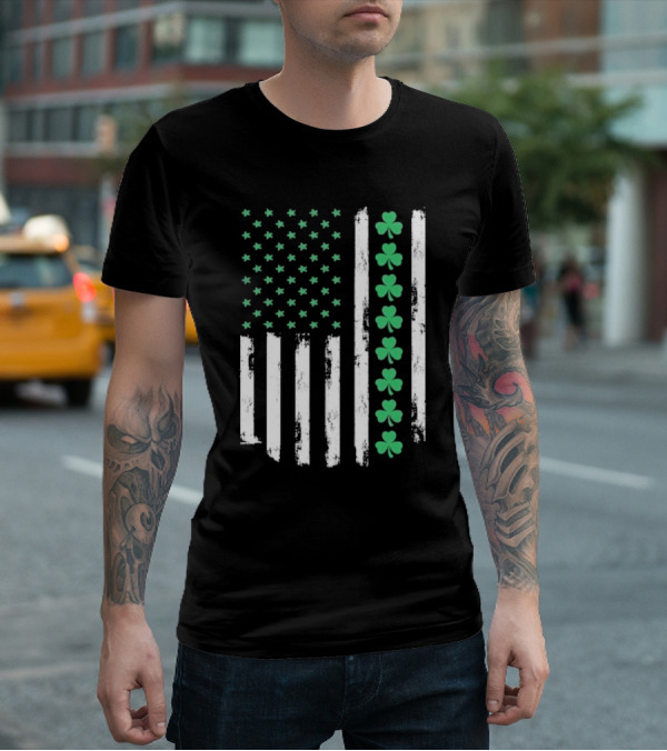 Vintage St. Patrick’s Day American Flag Shamrock Stars Stripes T-Shirt