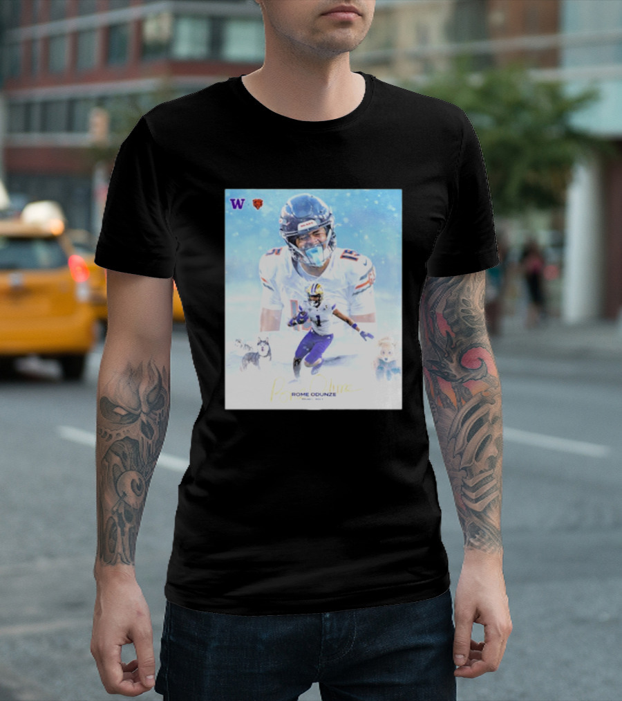 Washington Huskies Chicago Bears Rome Odunze Autographed Pick 9 T-Shirt