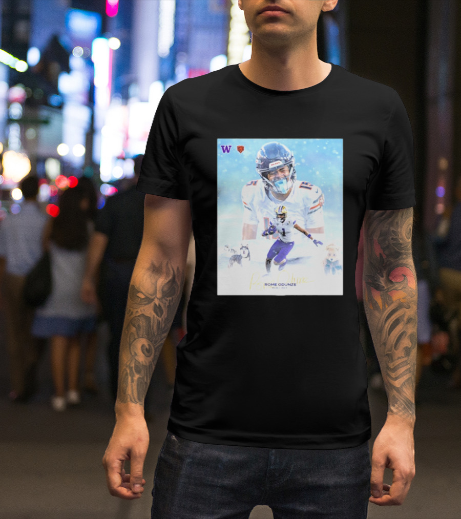 Washington Huskies Chicago Bears Rome Odunze Autographed Pick 9 T-Shirt