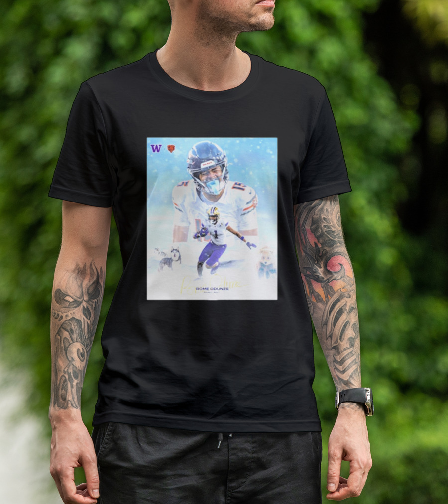 Washington Huskies Chicago Bears Rome Odunze Autographed Pick 9 T-Shirt