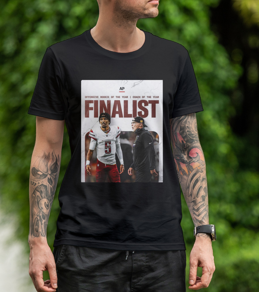 Washington Commanders Jayden Daniels Offensive Rookie And Dan Quinn Coach Finalist T-Shirt