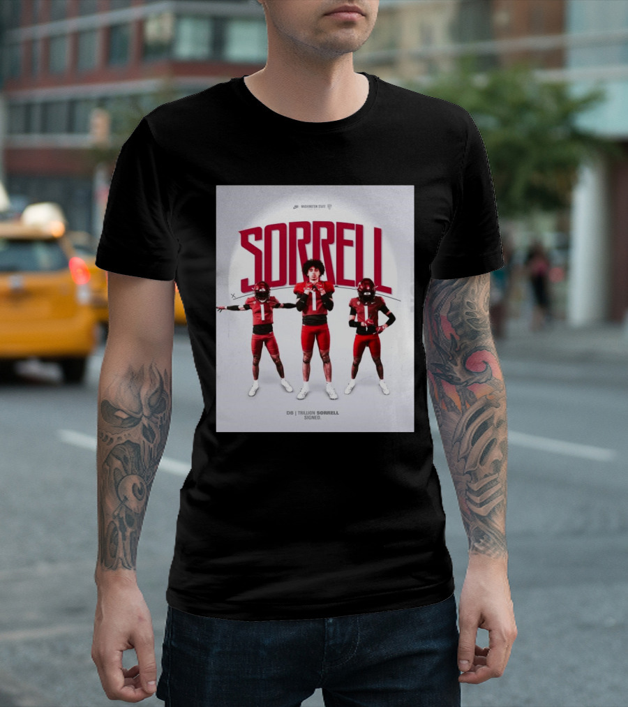 Washington State Cougars Sorrell DB Trillion Signed Football Palouse T-Shirt