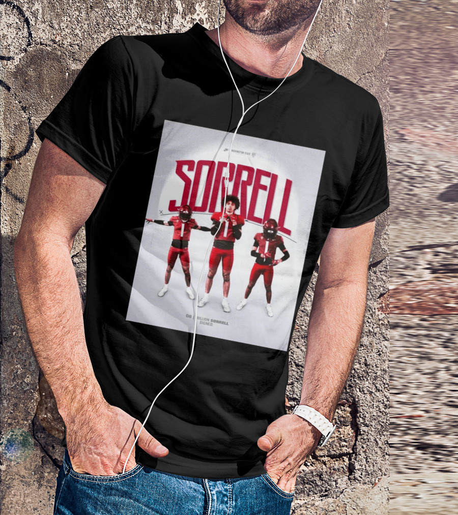 Washington State Cougars Sorrell DB Trillion Signed Football Palouse T-Shirt