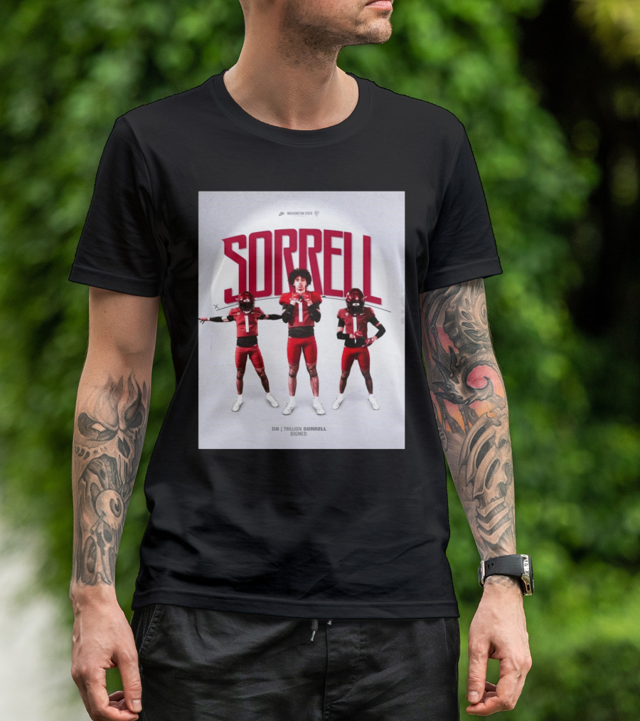 Washington State Cougars Sorrell DB Trillion Signed Football Palouse T-Shirt