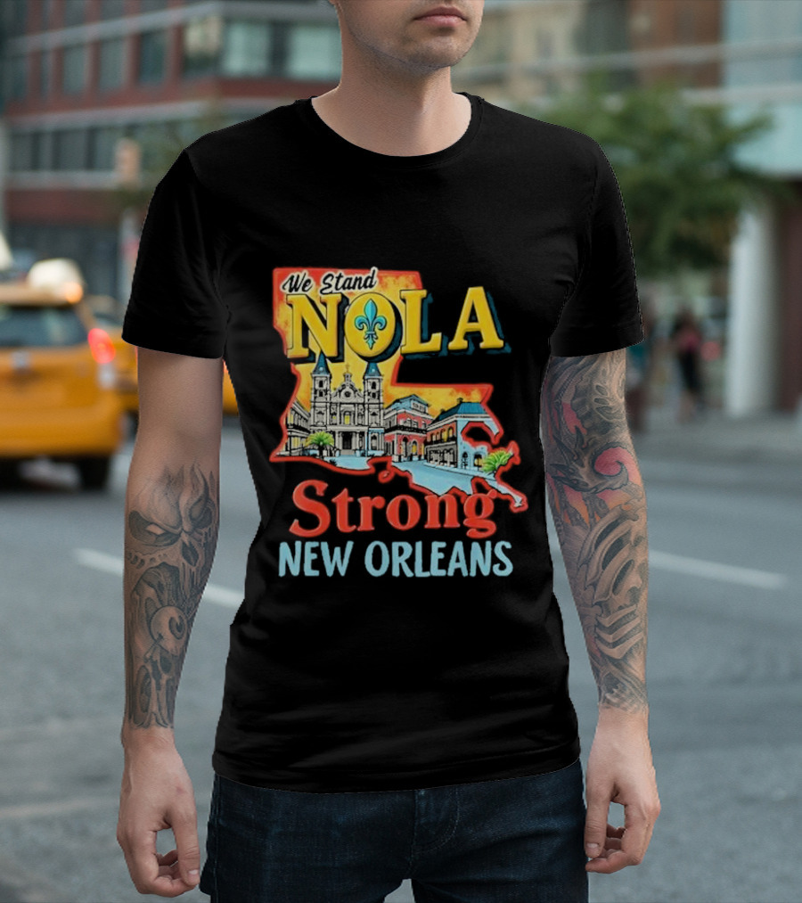We Stand NOLA Strong New Orleans Fleur-de-lis Map Iconique T-Shirt