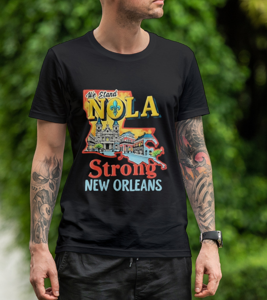 We Stand NOLA Strong New Orleans Fleur-de-lis Map Iconique T-Shirt