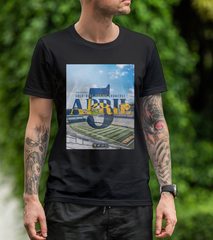 West Virginia Mountaineers Save The Date Gold Blue Spring Showcase April 5 2025 1 PM T-Shirt