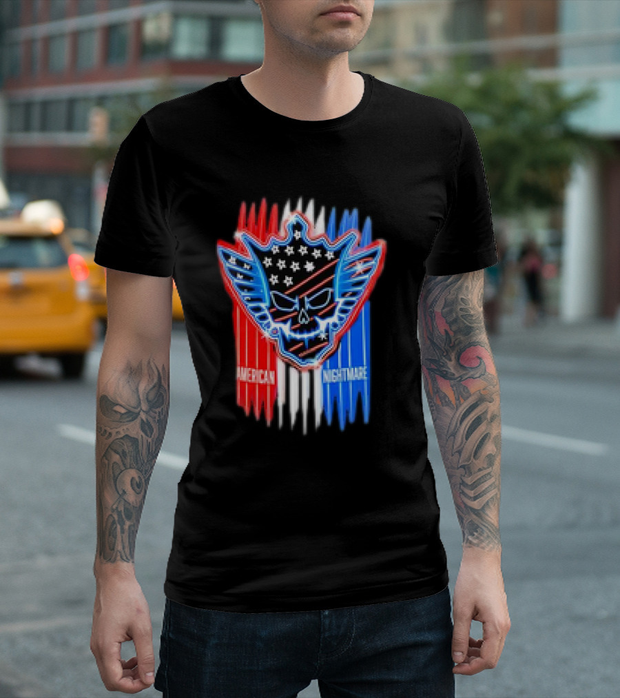 Cody Rhodes WWE Neon American Nightmare Skull Wing USA Flag T-Shirt