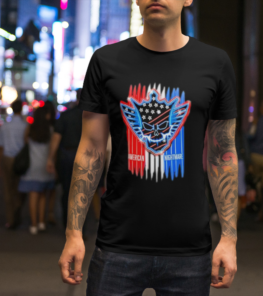 Cody Rhodes WWE Neon American Nightmare Skull Wing USA Flag T-Shirt