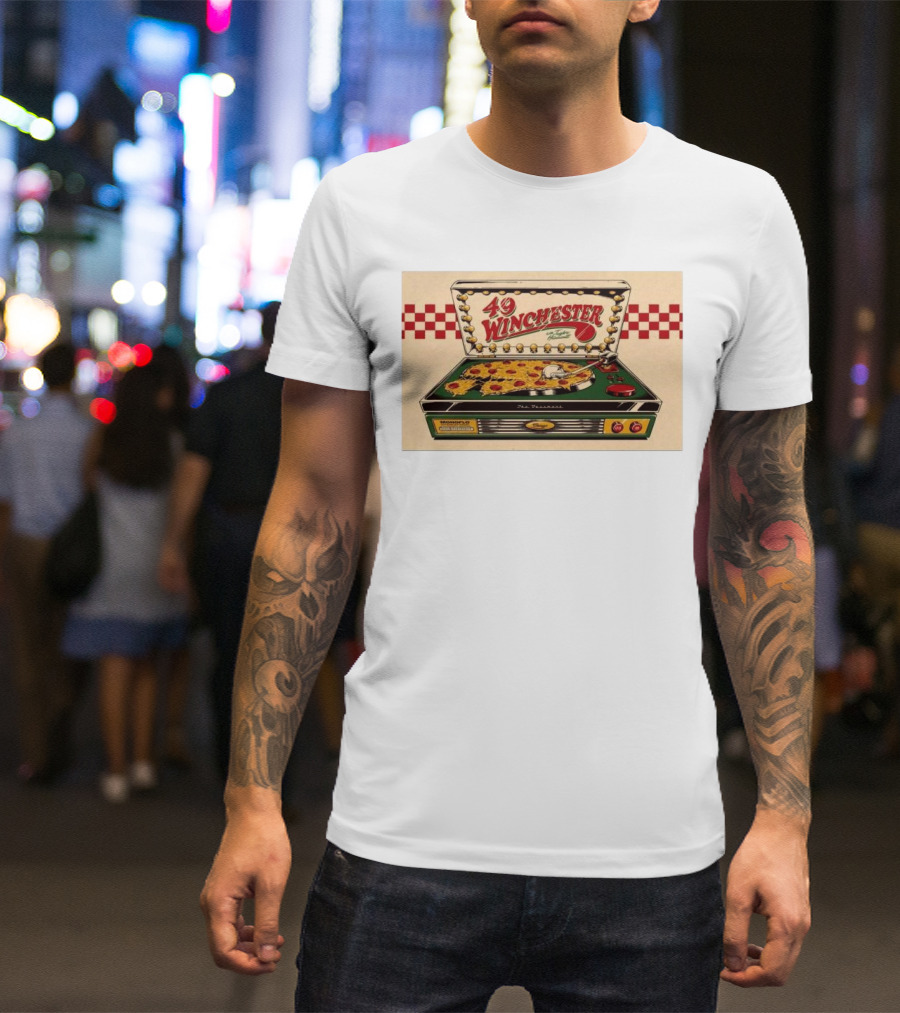 49 Winchester Mar 18 2025 The Bassment Chicago Show Vintage Record Player Sunflower Pizza Art T-Shirt