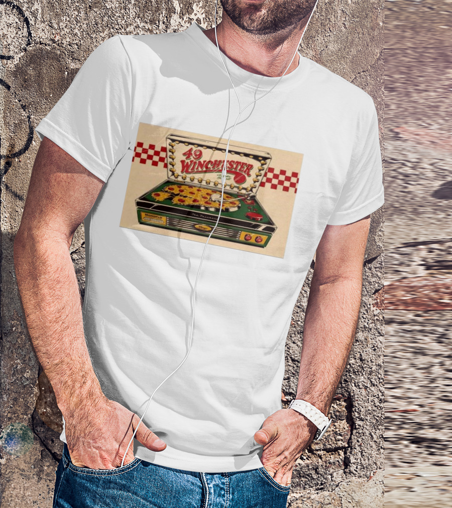 49 Winchester Mar 18 2025 The Bassment Chicago Show Vintage Record Player Sunflower Pizza Art T-Shirt