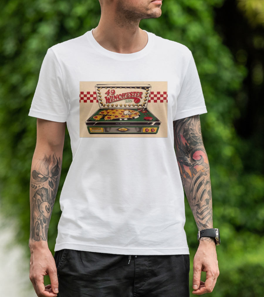 49 Winchester Mar 18 2025 The Bassment Chicago Show Vintage Record Player Sunflower Pizza Art T-Shirt