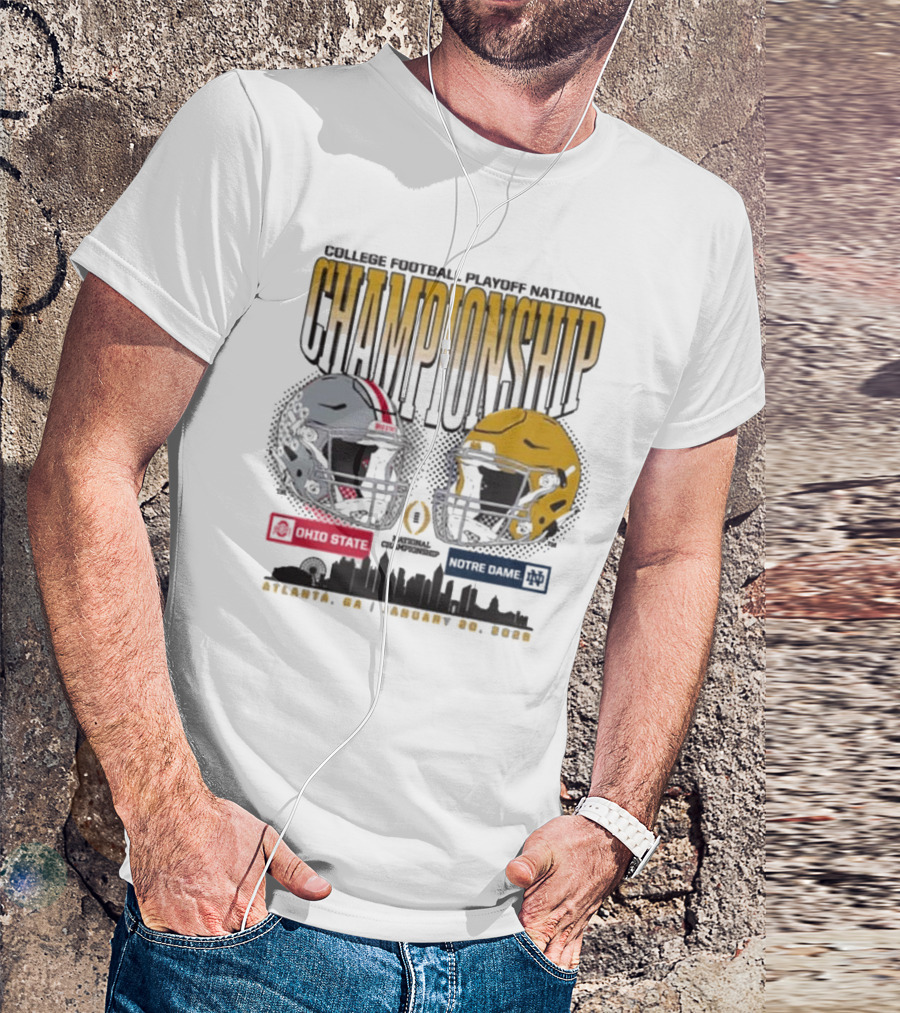 2025 College Football Playoff National Championship Ohio State Buckeyes Vs Notre Dame City Skyline Houston January 6 2025 T-Shirt