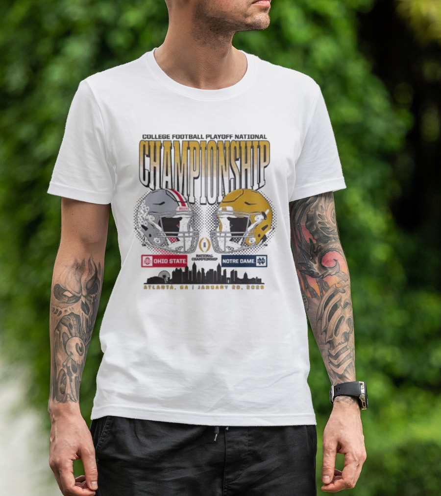2025 College Football Playoff National Championship Ohio State Buckeyes Vs Notre Dame City Skyline Houston January 6 2025 T-Shirt