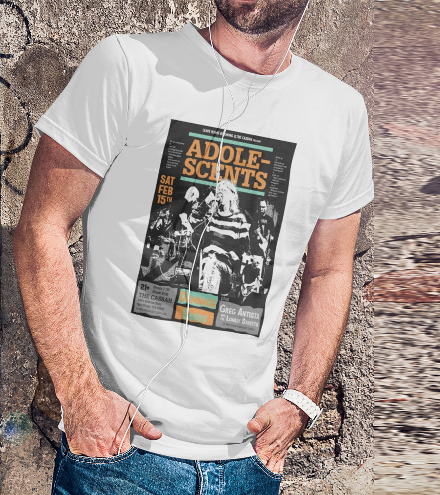 ADOLESCENTS San Diego The Casbah Feb 15th With Dannage Sands Greg Antista And The Lonely Streets T-Shirt
