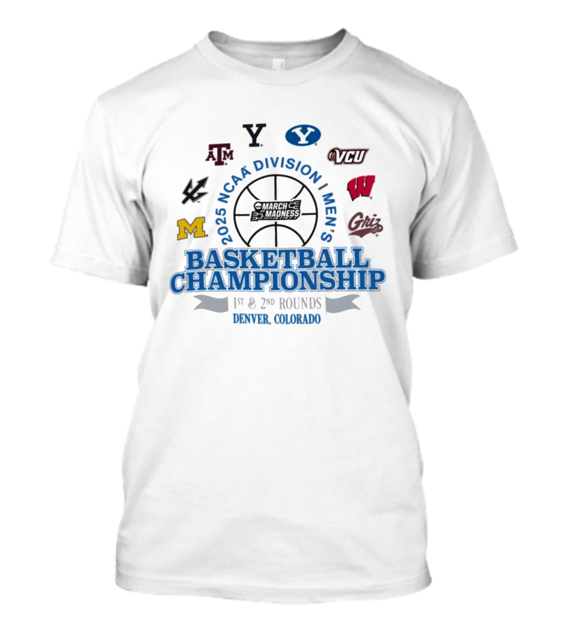 2025 NCAA Division I Men’s Basketball Championship March Madness Denver Colorado Michigan Wisconsin VCU Logos T-Shirt