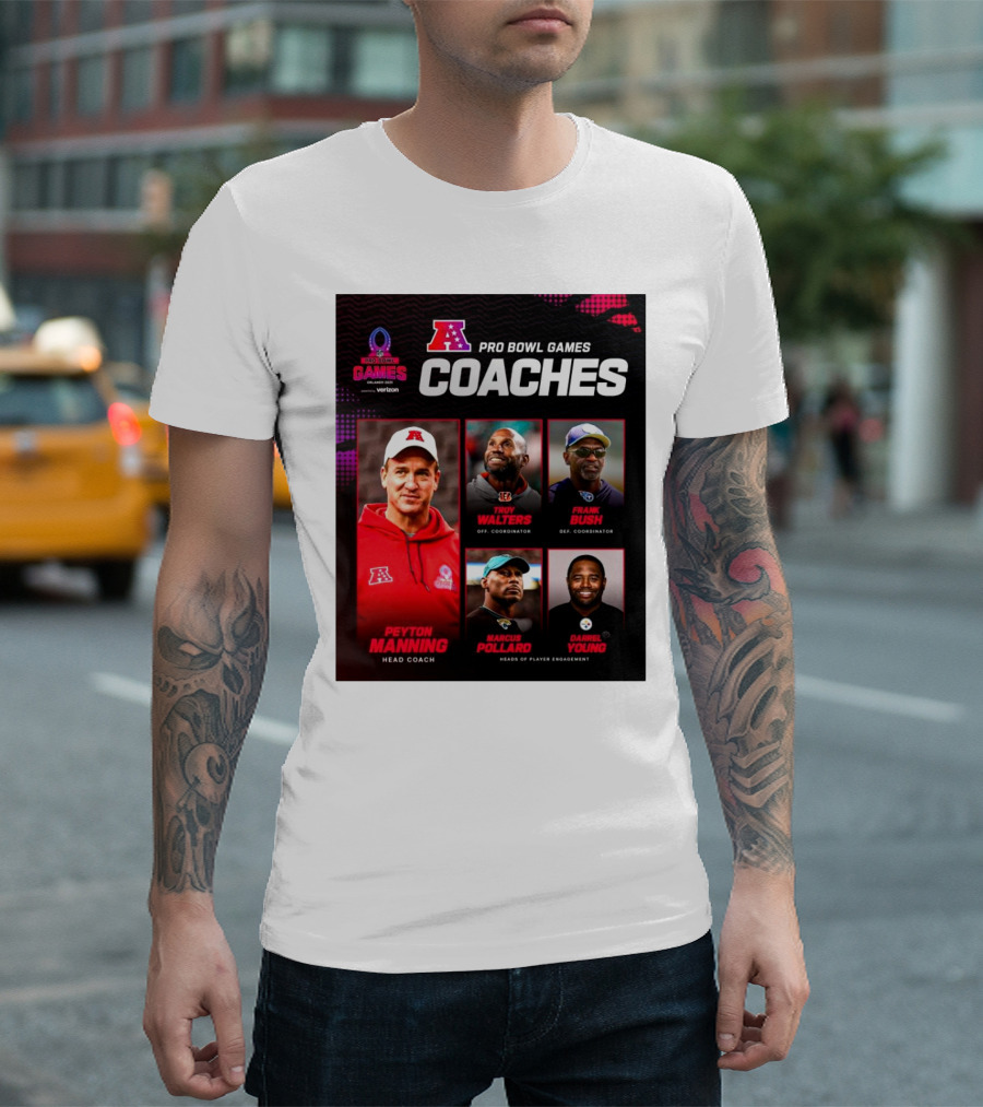AFC Pro Bowl Coaches Peyton Manning Troy Walters Frank Bush Marcus Pollard Darrel Young T-Shirt