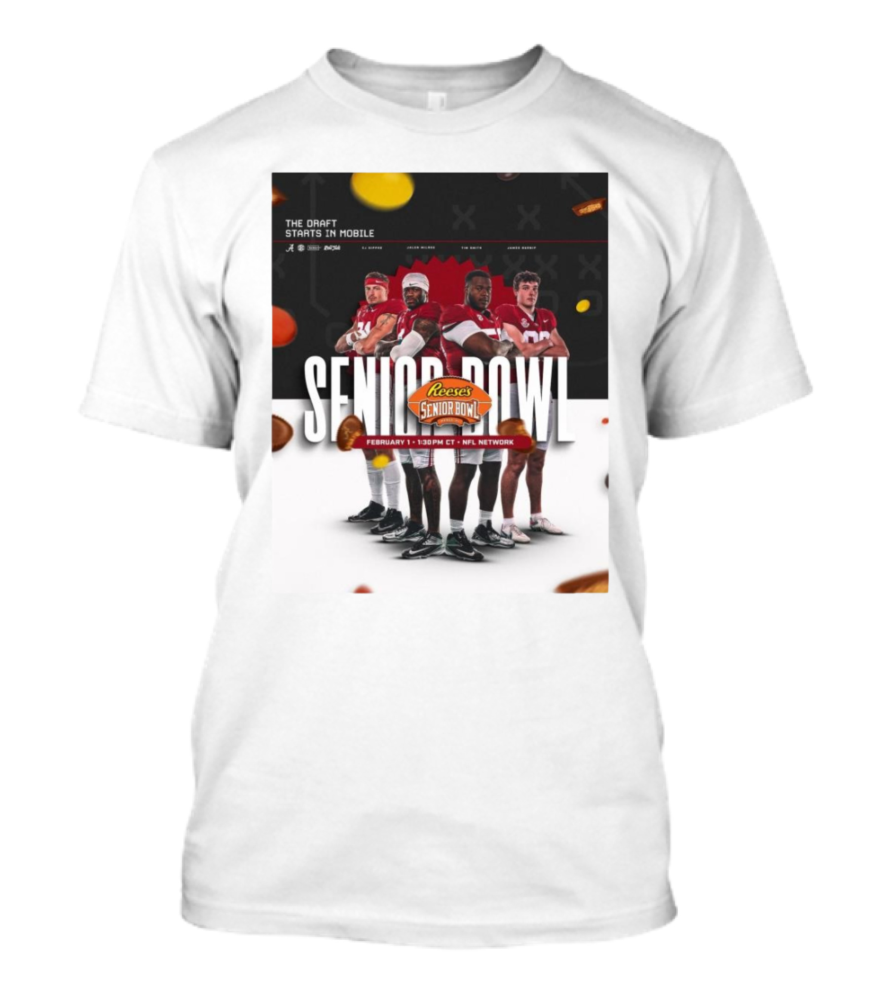 Alabama Crimson Tide Senior Bowl February 1 NFL Network Reese's Draft Starts Mobile T-Shirt