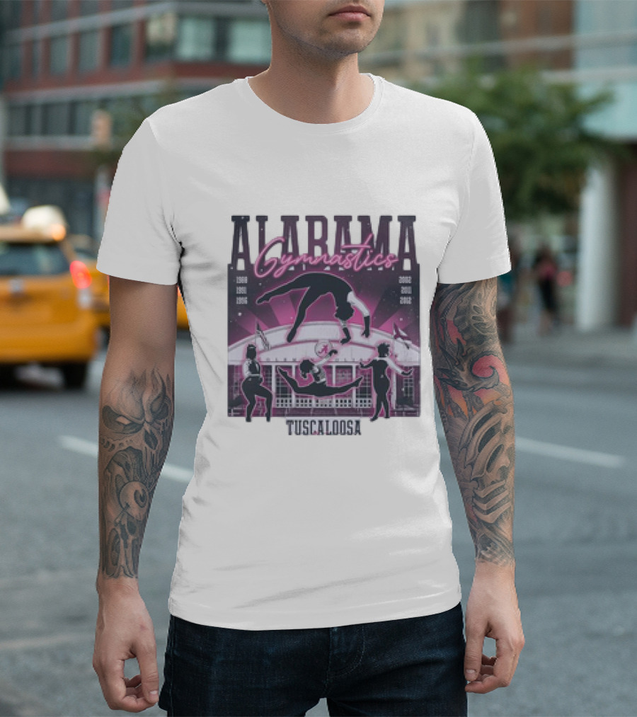 Alabama Gymnastics Over The Coliseum Tuscaloosa with Years 1988 1991 1996 2002 2011 2012 T-Shirt