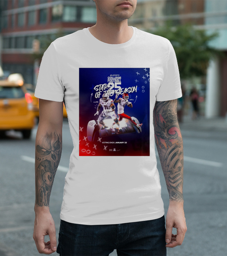 EA Sports College Football 25 Stars of the Season Arizona Jonah Savaiinaea Tetairoa McMillan Voting Ends January 23 T-Shirt
