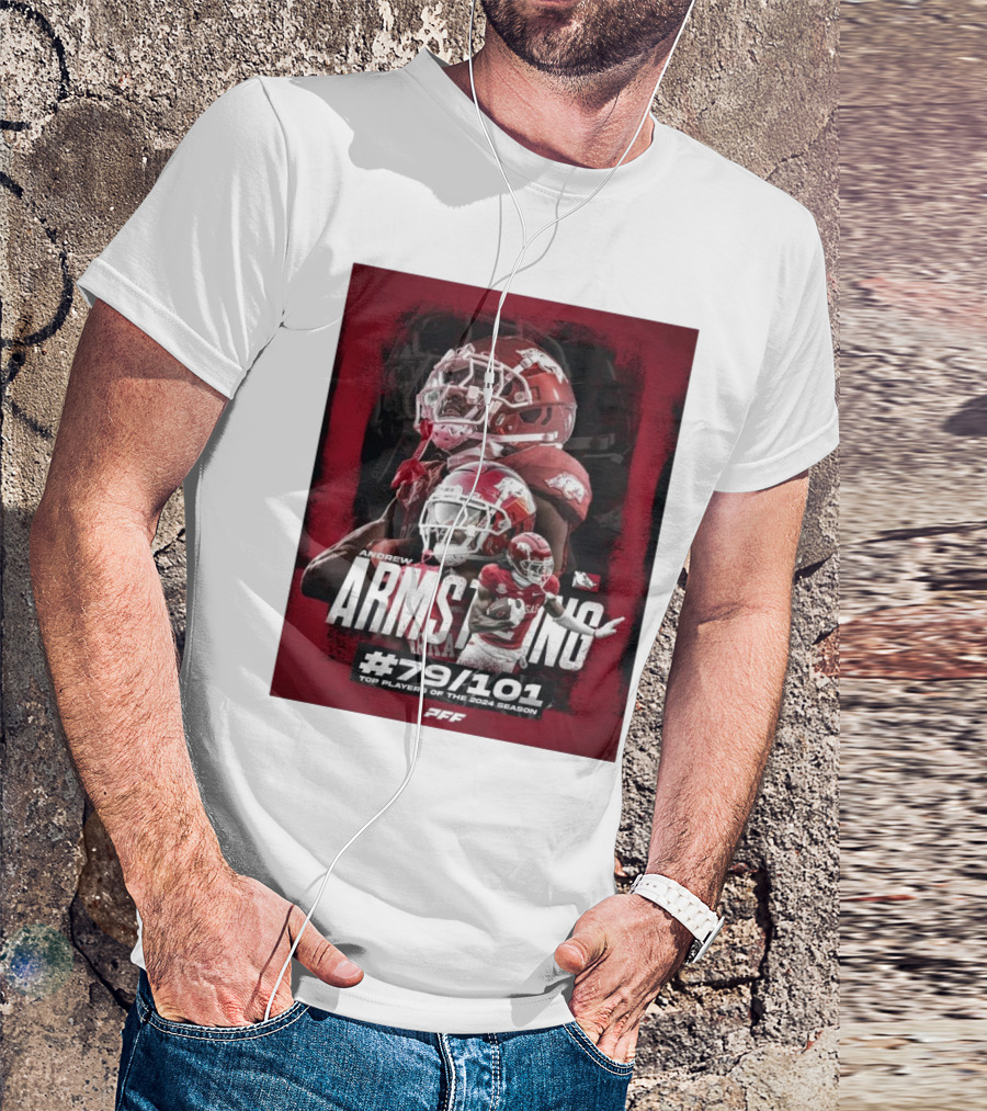 Andrew Armstrong Arkansas Razorback Football #79/101 Top Players Of The 2024 Season PFF T-Shirt