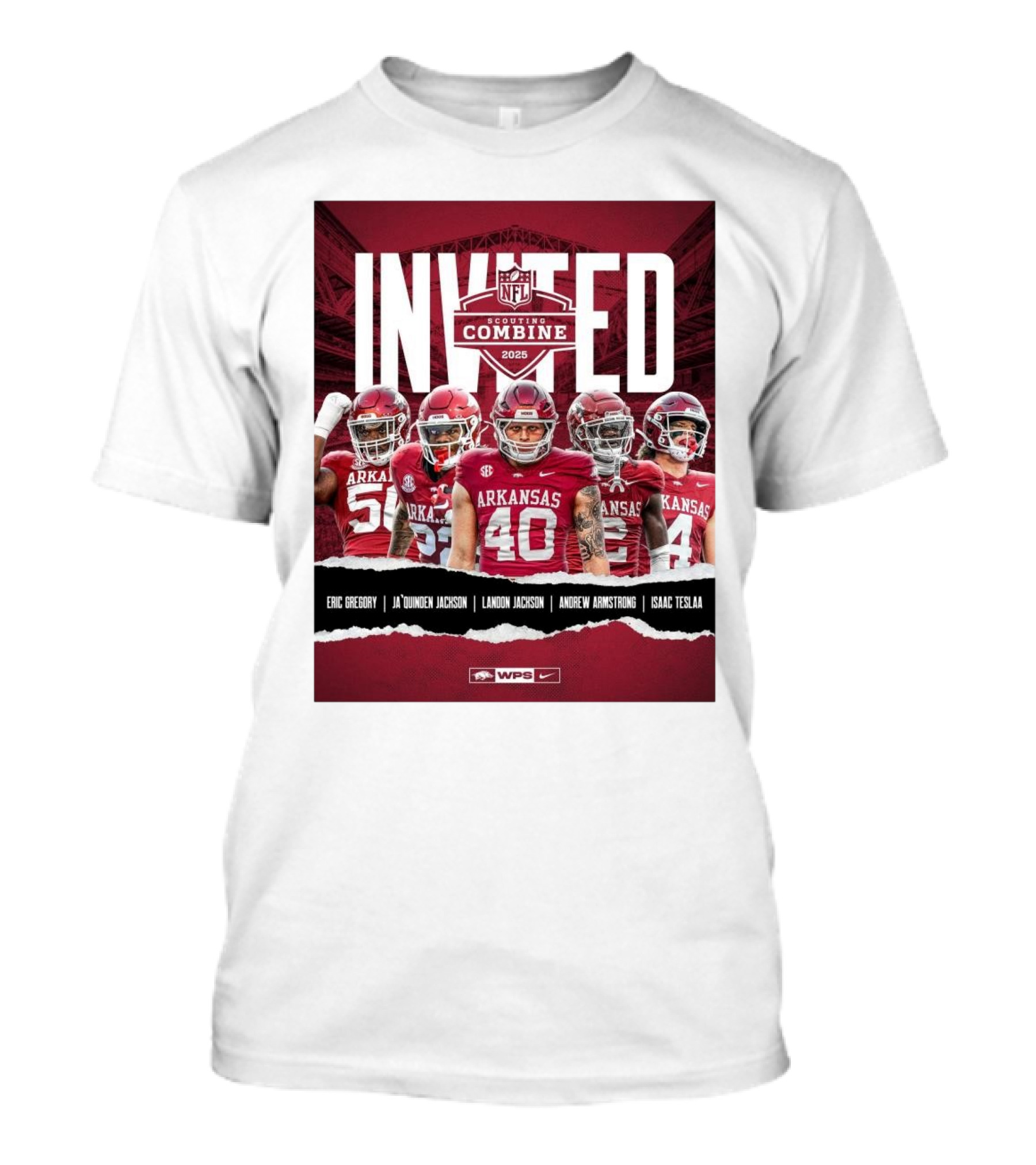 Arkansas Razorback NFL Scouting Combine 2025 Invited Eric Gregory Ja’Quinden Jackson Landon Jackson Andrew Armstrong Isaac TeSlaa T-Shirt