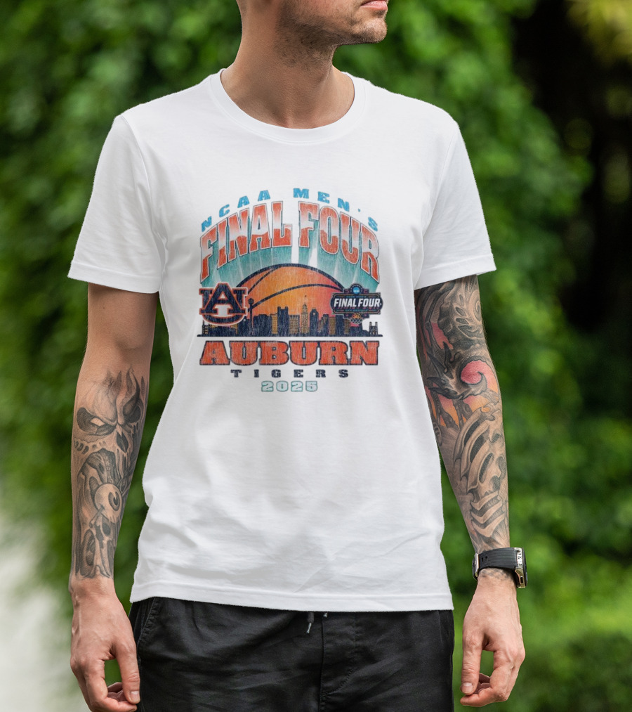 NCAA Men's Final Four Auburn Tigers 2025 Basketball Tournament Retro Skyline T-Shirt