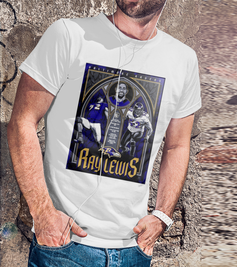 Baltimore Ravens Ray Lewis Pro Football Hall Of Fame Super Bowl XXXV MVP 12-Time Pro Bowler 7-Time First Team All-Pro NFL Defensive Player Of The Year T-Shirt