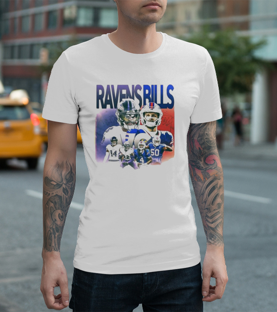 Ravens Bills NFL Matchup With Player Lineup And Strategy Background T-Shirt