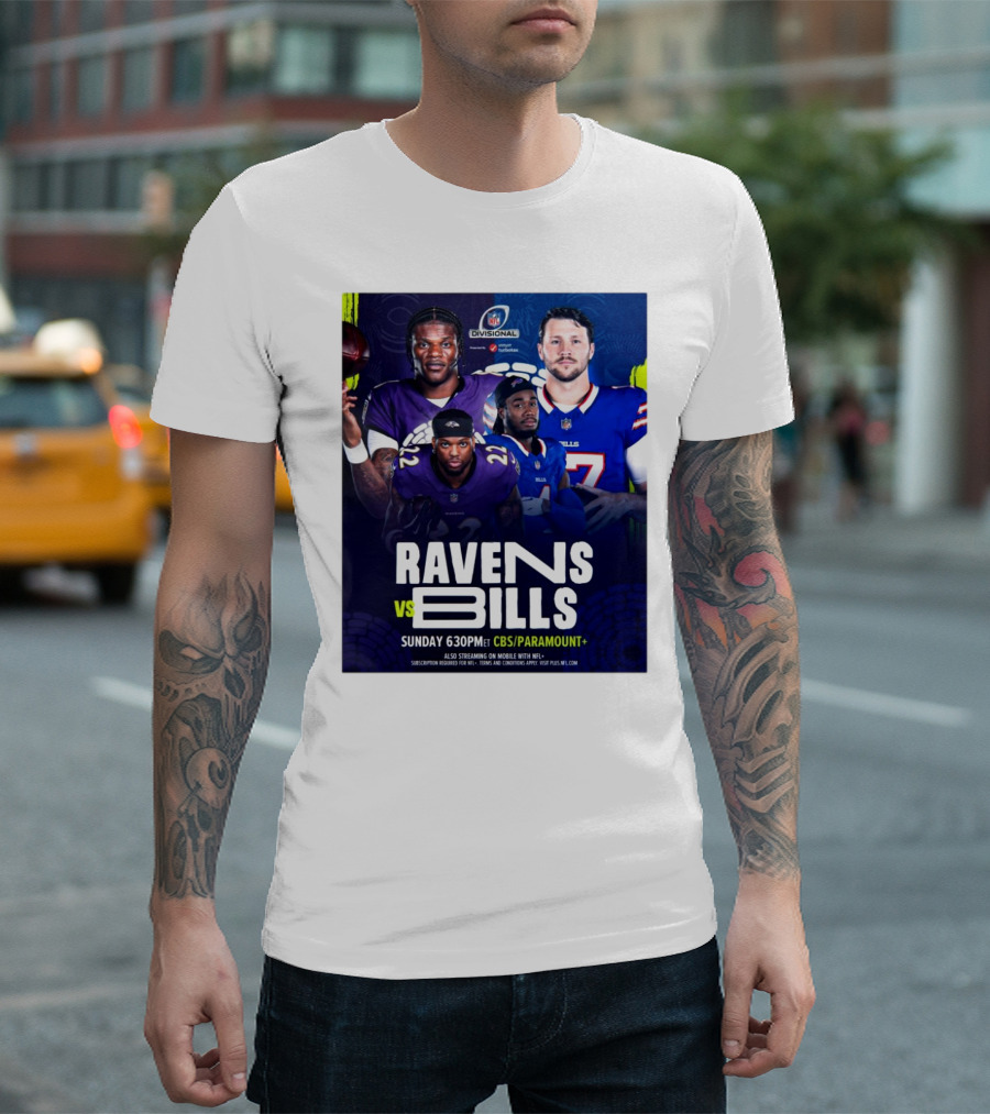Ravens Vs Bills NFL Divisional Sunday CBS Paramount Plus T-Shirt
