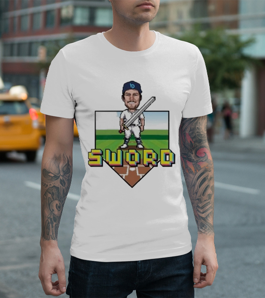 Pixelated Baseball Player Sword Bauer Outage T-Shirt