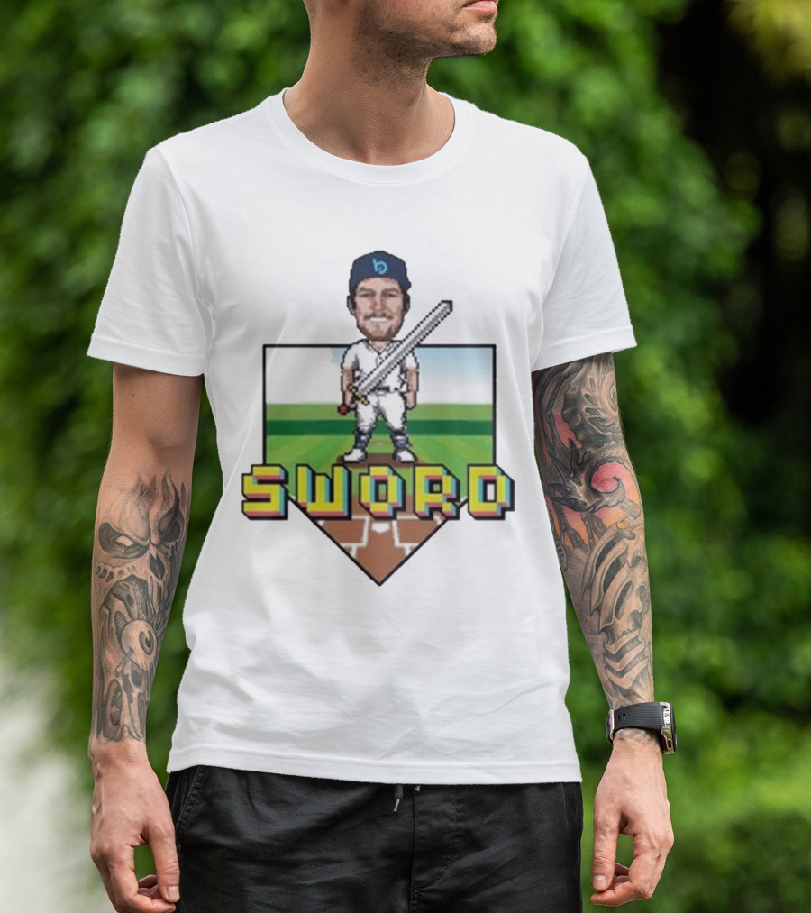 Pixelated Baseball Player Sword Bauer Outage T-Shirt