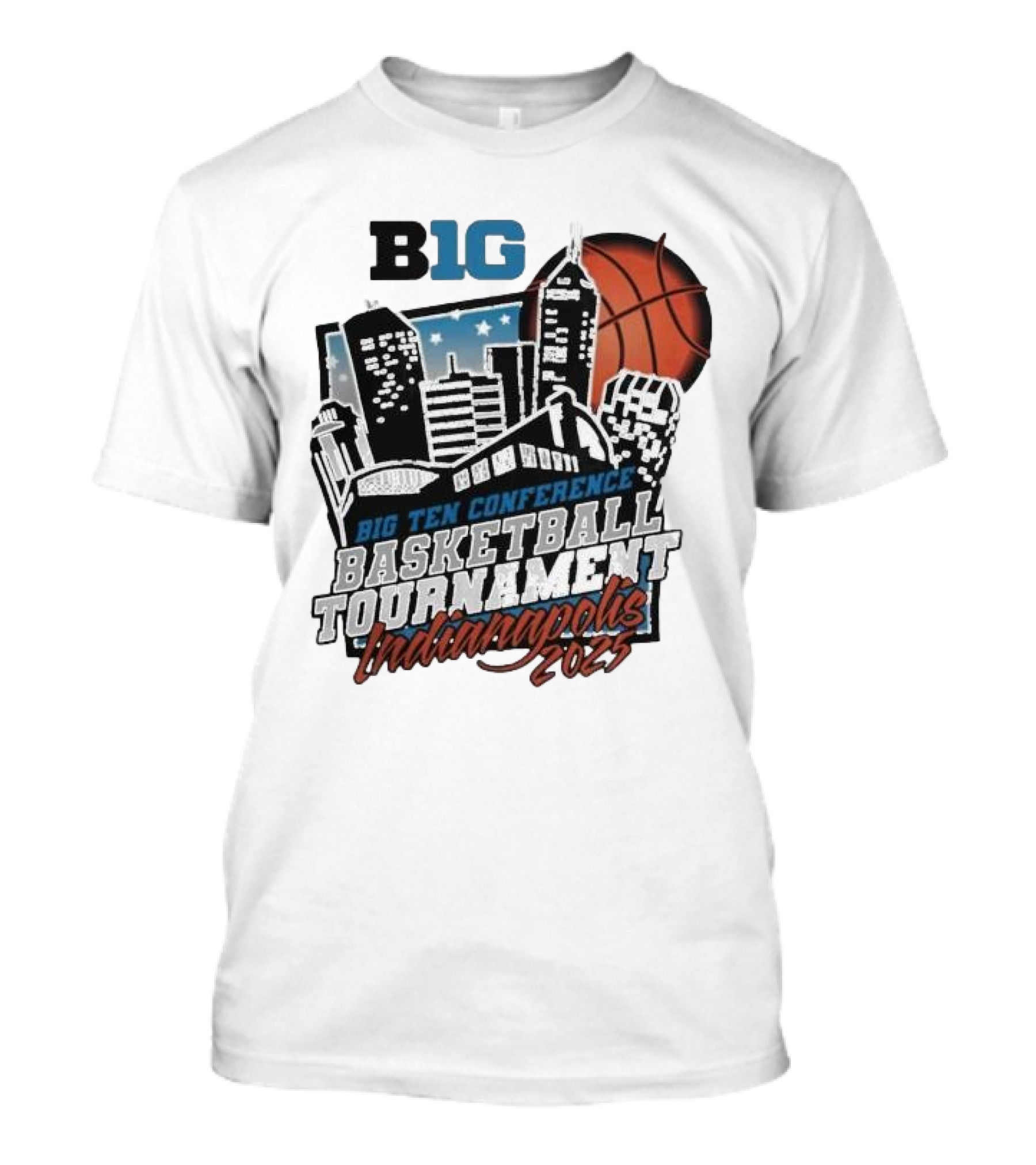Big Ten Conference Basketball Tournament Indianapolis 2025 City Skyline Basketball Urban Scene T-Shirt