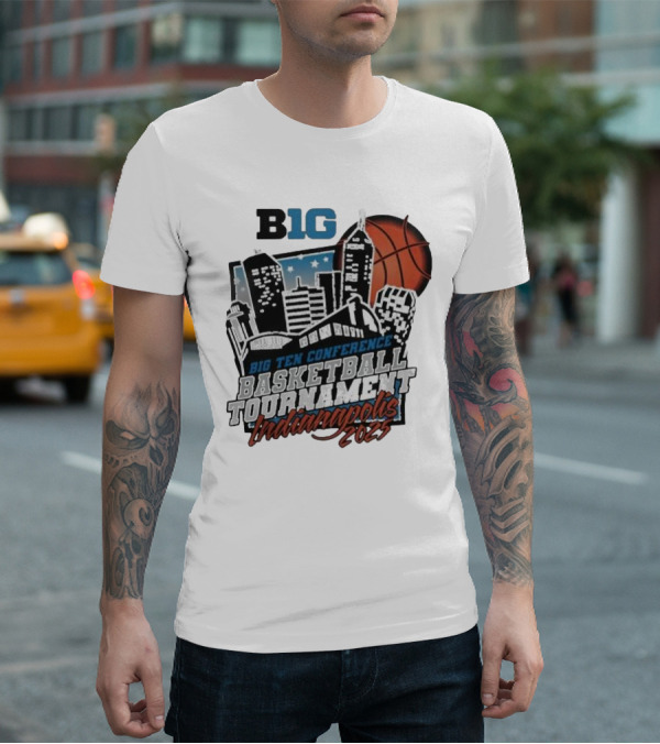 Big Ten Conference Basketball Tournament Indianapolis 2025 City Skyline Basketball Urban Scene T-Shirt