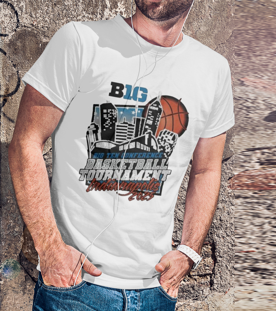 Big Ten Conference Basketball Tournament Indianapolis 2025 City Skyline Basketball Urban Scene T-Shirt