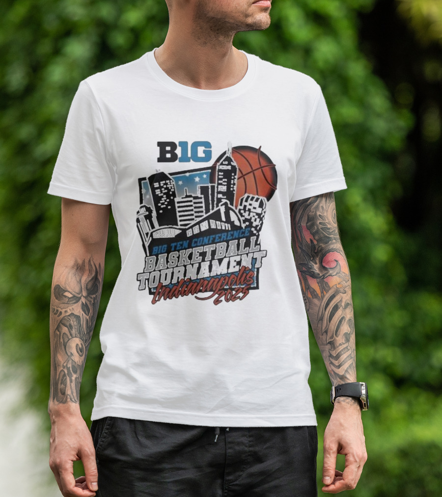 Big Ten Conference Basketball Tournament Indianapolis 2025 City Skyline Basketball Urban Scene T-Shirt