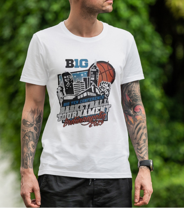 Big Ten Conference Basketball Tournament Indianapolis 2025 City Skyline Basketball Urban Scene T-Shirt