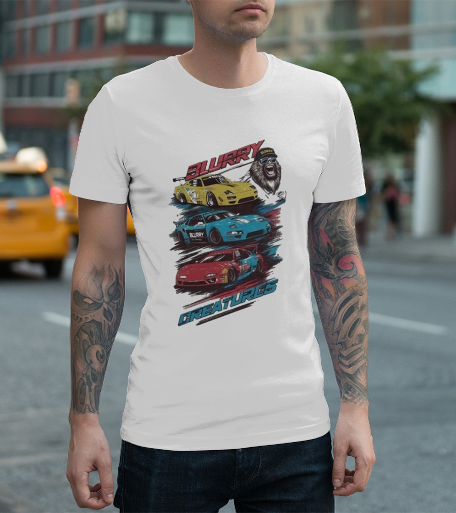 Blurry Creatures Talladega Blur Racing Cars Lion T-Shirt