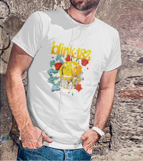 Blink 182 Skull Roses Dripping Yellow Paint T-Shirt