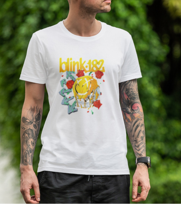 Blink 182 Skull Roses Dripping Yellow Paint T-Shirt